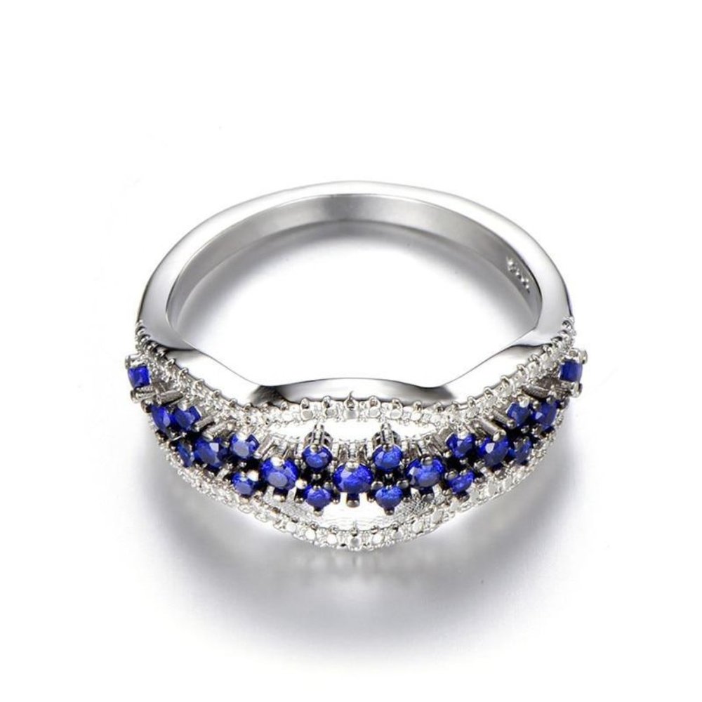 NEW 925 Sterling Silver Blue Sapphire Ring Band - Picture 3 of 4